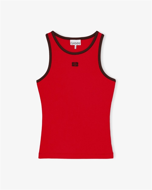 GANNI A1040387 SOFT COTTON RIB TANK TOP HIGH RISK RED